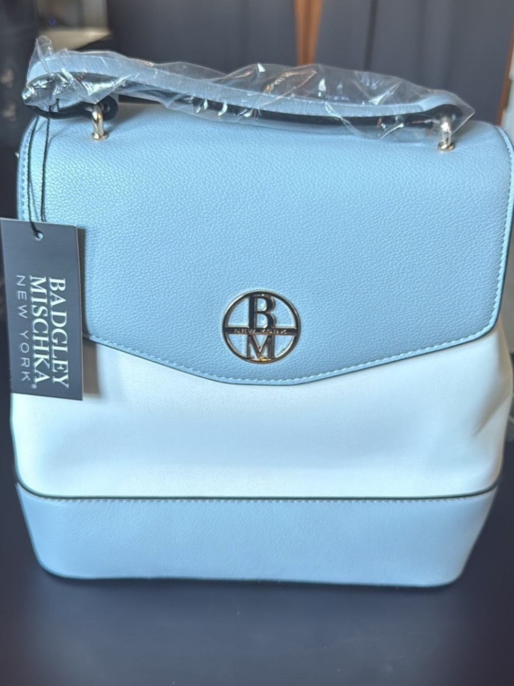 Badgley Mischka Light Blue & White Two-Tone Top-Handle Satchel